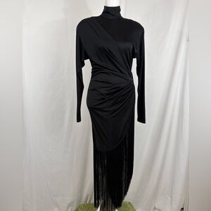 Holiday Vintage Betsy & Adam Black Bodycon Dress with Fringe & Rhinestone Accent